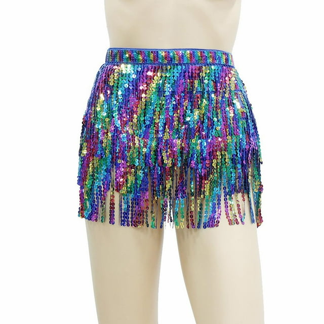 Traje de de bufanda de cadera brillante, ropa de festival Bufanda brillante de moda Envoltura de lentejuelas Traje de rave de