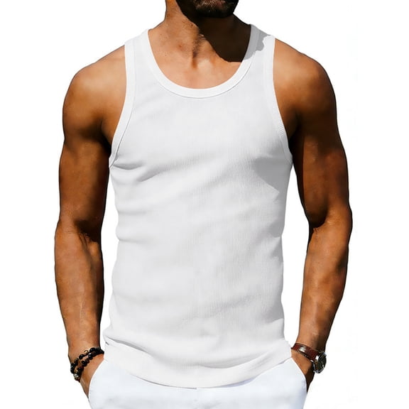 Dolkfu Refreshing Cute Summer Tops Sleeveless Pull-on White Crew Neck Tank Tops Modern Solid Outdoor White,Xl