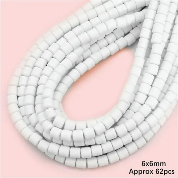 U8MO 62pcs 6x6mm Cylinder Polymer Clay 38cm Strand Beads Lot For Jewelry Making-White