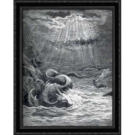 The Creation of Fish and Birds 28x34 Large Black Ornate Wood Framed Canvas Art by Gustave Dore