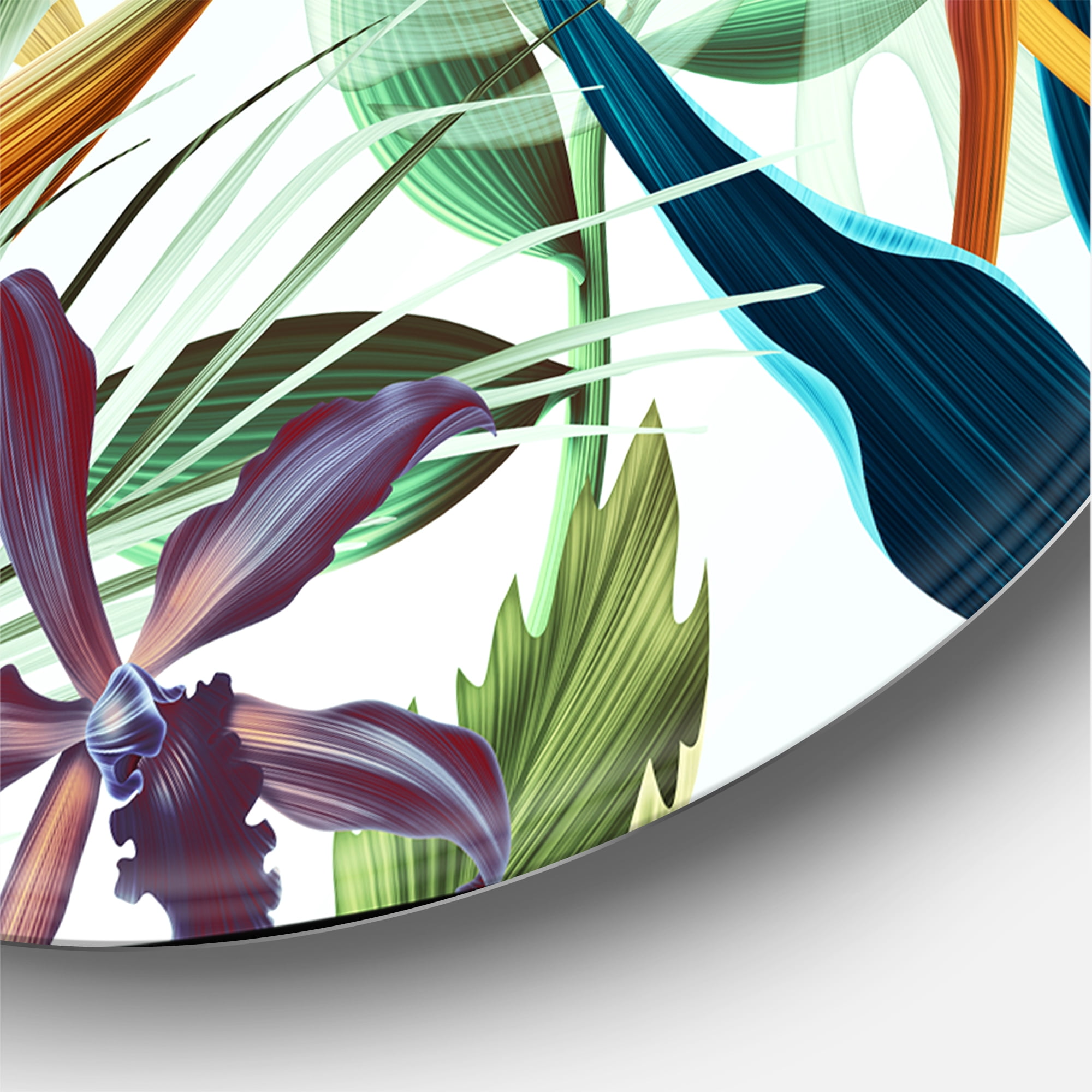 Designart 'VIntage Tropical Flowers I' Tropical Circle Metal Wall Art 23x23 - Disc of 23