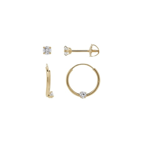 Simply Gold™ Kids 10K Yellow Gold Cubic Zirconia 12mm Hoop and 2.5mm Stud Earrings Set