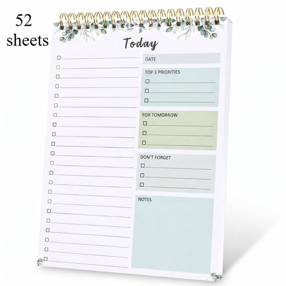 52 Sheets Undated Spiral Daily To Do List Notebook, Time Management Goal & Priority Planner, Task Checklist Organizer with Notes & Reminders for Work Office Home School