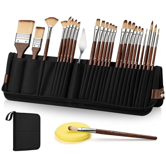 26Pcs Professional Paint Brush Set Watercolor Acrylic Oil Painting Brushes with Palette Knife for Artist Face Painting Travel Art Kit