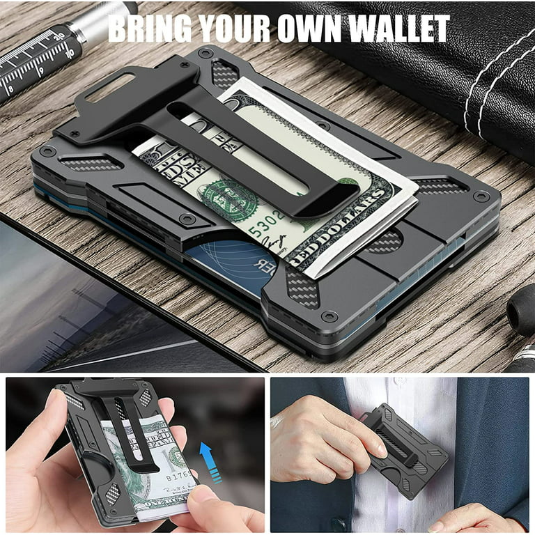Minimalist RFID-Blocking Men's Wallet, Stylish Credit Card Holder with  Carbon Fiber Design, Slim Metal Money Clip, Holds 15 Cards, Black