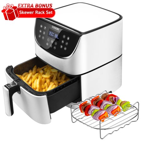 Cosori Air Fryer CP137-AF-RXW  Compact 3.7 QT Large Oven Combo  11 Presets  with Walmart Exclusive Bonus Skewer Rack Set  White