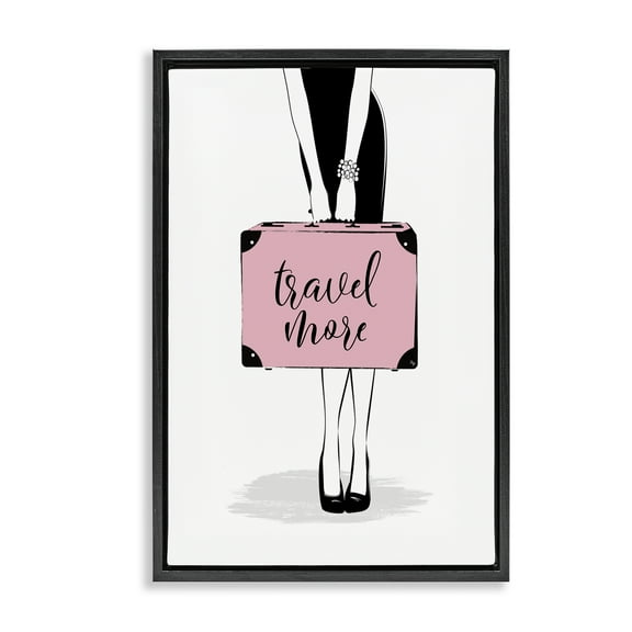 Stupell Industries Travel More & Suitcase Novelty Painting Black Floater Framed Art Print Wall Art, 17 x 25