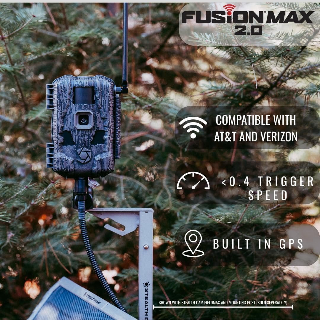 Stealth Cam Fusion Max 2.0 Cellular Trail Camera  36MP Photo, 1080P Video, AT&T/Verizon Compatible, Motion Activated w/Night Vision  Hunting & Wildlife Surveillance Camera + Solar Panel 2PK