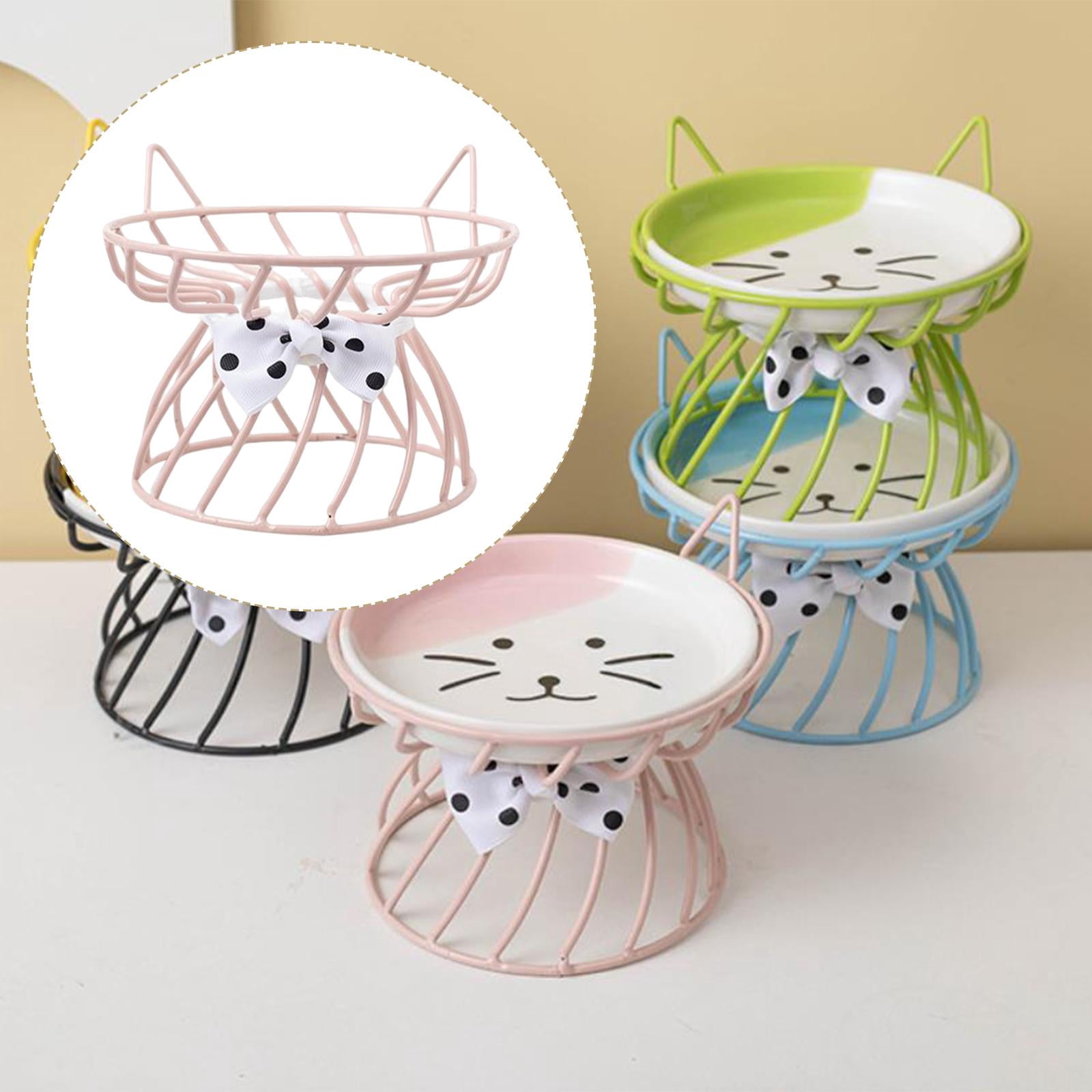 Ceramic Cat Bowl, Elevated Cat Food Bowl, Indoor Raised Cat Bowls, And Water, Easy to Clean And Protect Pet' , Pink Bow Bracket, multi