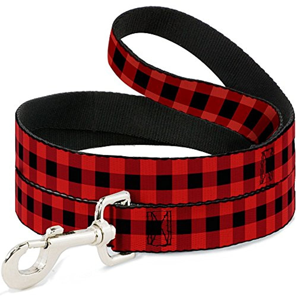 BuckleDown Pet Leash Buffalo Plaid Black Red