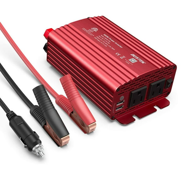 BESTEK 500W Convertisseur de Courant Continu à 110V avec Chargeur de Voiture USB 4.8A et L Énuméré