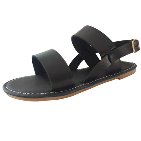

PEASKJP Comfortable Sandals for Women Women s Casual Dresssy Low Wedge Summer Shoes Cute Strappy Rhinestone Open Toe Flat Sandals (Black 6.5)