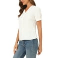 thumbnail image 4 of MODA NOVA Junior's Elegant Embroidery Lace Button Front V Neck Chiffon Shirt White 2XL, 4 of 5
