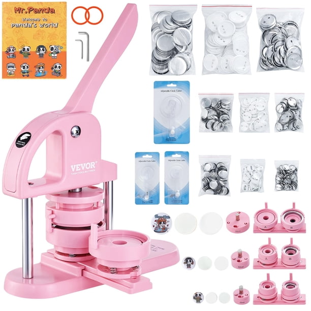 Button Maker VEVOR 3 en 1 25/32/58 mm con 300 piezas de repuesto, color rosa