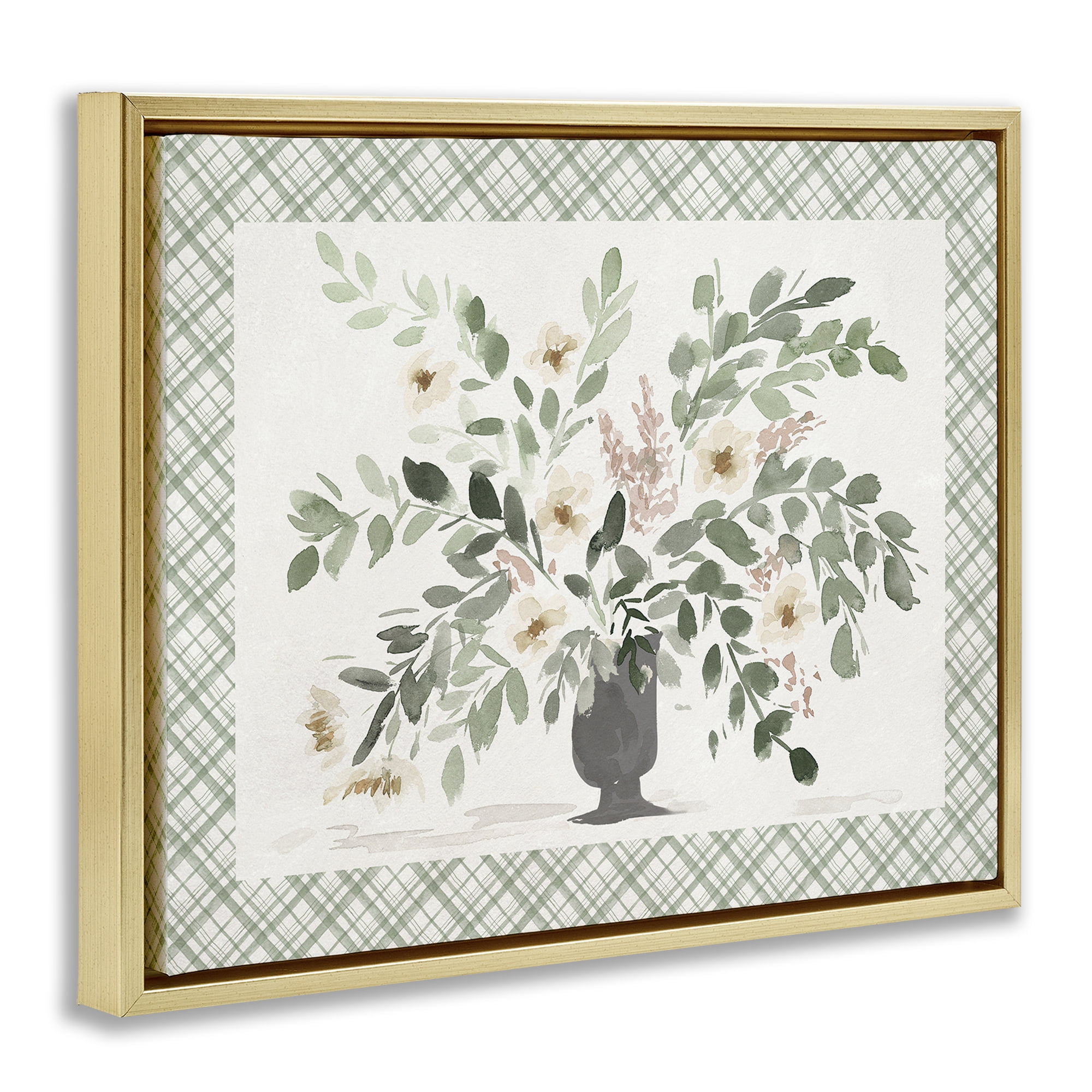 Stupell Industries Springtime Bouquet on Plaid Gold Framed Floater Canvas Wall Art, design by Lucille Price