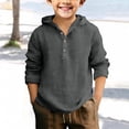 thumbnail image 2 of JUMEYU Boys Cotton and Linen Hooded Shirts Uniform Long Sleeve Tops Fall Casual Comfy Button Down Preppy Shirt for Boys Size 10-11 (Dark Gray,10-11 Years), 2 of 4