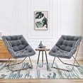 thumbnail image 3 of CRXX Square Saucer Chair for Adults, Oversized Folding Cozy Lazy Chair with Metal Frame for Bedroom, Living Room, Dorm Room, Apartment (Grey, Set of 2), 3 of 9
