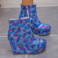 thumbnail image 4 of WSBDENLK Women's Colorful Ankle Boots with Side Zipper Plus-Size Comfortable Wedge Heel Ankle Boots, 4 of 9