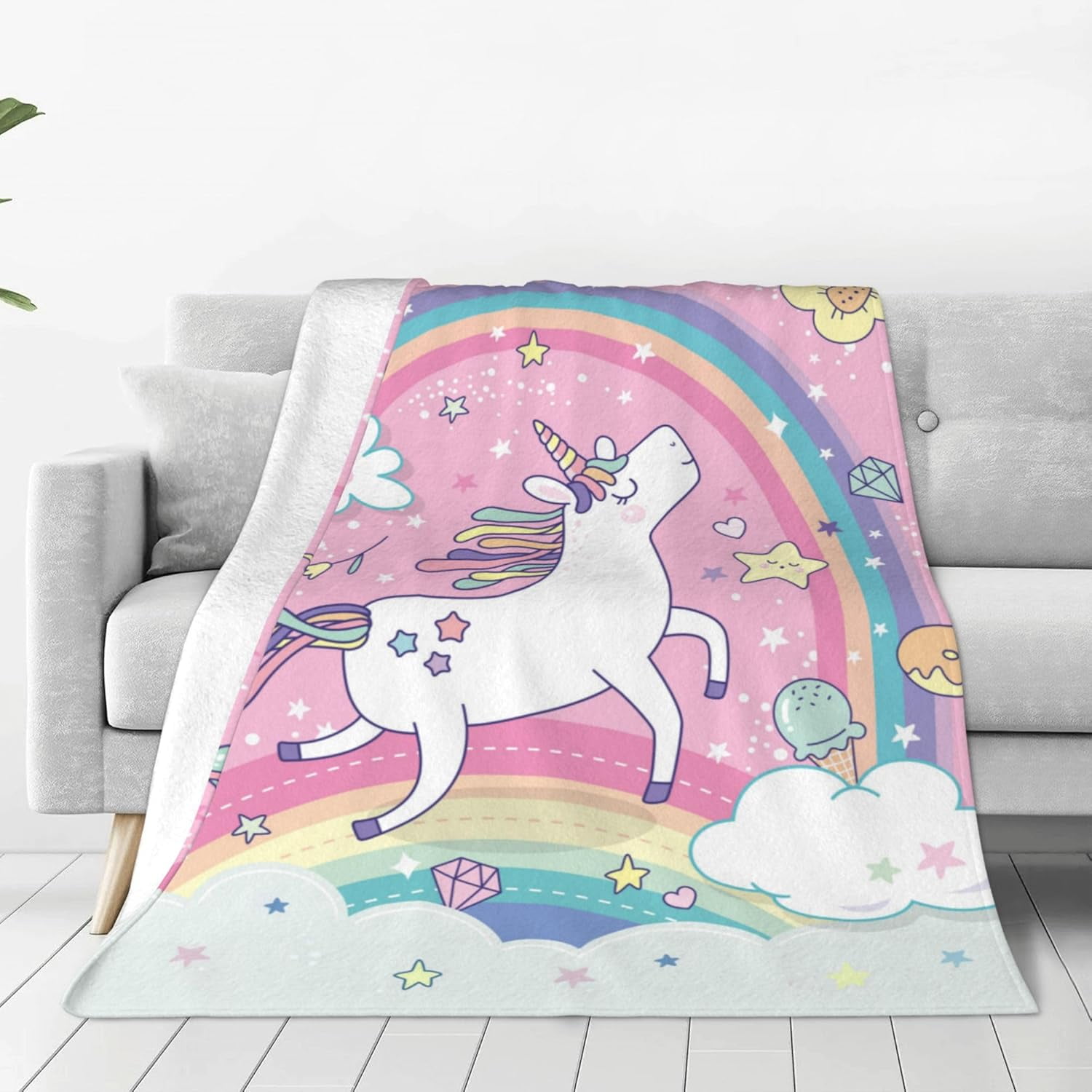 Unicorn Blanket Gifts for Girls Age 3-12 Adult & Toddler for Living Room Bedding Couch Soft Warm Lightweight Cozy Throw Pink Cute Rainbow Blankets Party Christmas Decor 60x80in