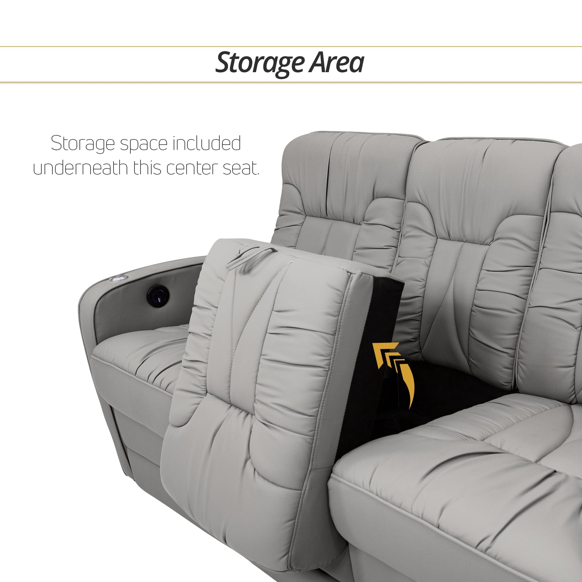 Qualitex De Leon RV Double Recliner Sofa, Ultimate Leather, Manual Recline, Ash