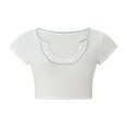 thumbnail image 3 of Women Short Sleeve T-Shirt V Neck Ribbed Knit Crop Top Contrast Color Slim Fitted Casual Basic Tee Top, 3 of 6