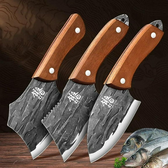 3pc Mini Axe Knife, Stainless Steel Boning Knife, Super Sharp Meat Cleaver, Mini Kitchen Knife, Outdoor Knife Perfect for Hunting Camping