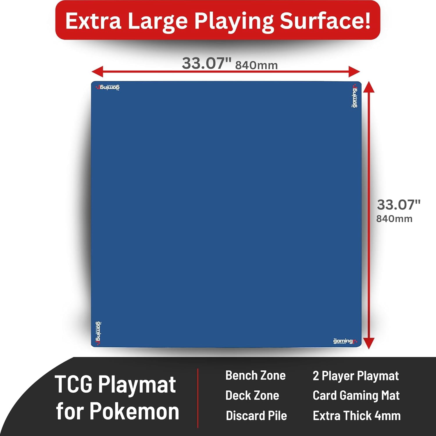 GMC Deluxe Heavyweight Game Mat - Anti Slip Noise Reduction Rubber Playmat - Mahjong, Dominoes & Poker Card Gaming Mat - Water ResistantGaming Tabletop Cover (33 X 33 Inches) - Blue
