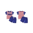 thumbnail image 2 of Cenuakty Toddler Baby Boy 4th of July Outfit Striped Star Short Sleeve T-Shirts and Solid Shorts 2 Piece Waffle Clothing Set, 2 of 9