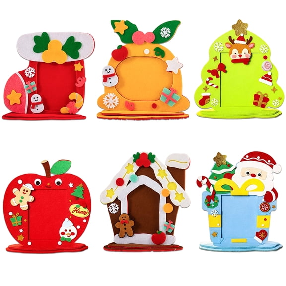 Christmas DIY Photo Frames Crafts Kit, 4 Styles Xmas Felt Photo Frames Christmas Photo Frame for Xmas Holiday Party Classroom DIY Activity Tree Decor