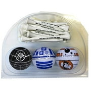 BB8, R2D2, and Death Star imprints on 3 golf balls and 20 tees with the May the course be with you imprint.