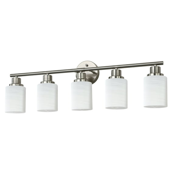 5-Light Silver Bathroom Vanity Light with Frosted Glass Shades - Wall Mounted Mirror Lighting for Bathroom/Bedroom, E26 Socket (Bulbs Not Included)
