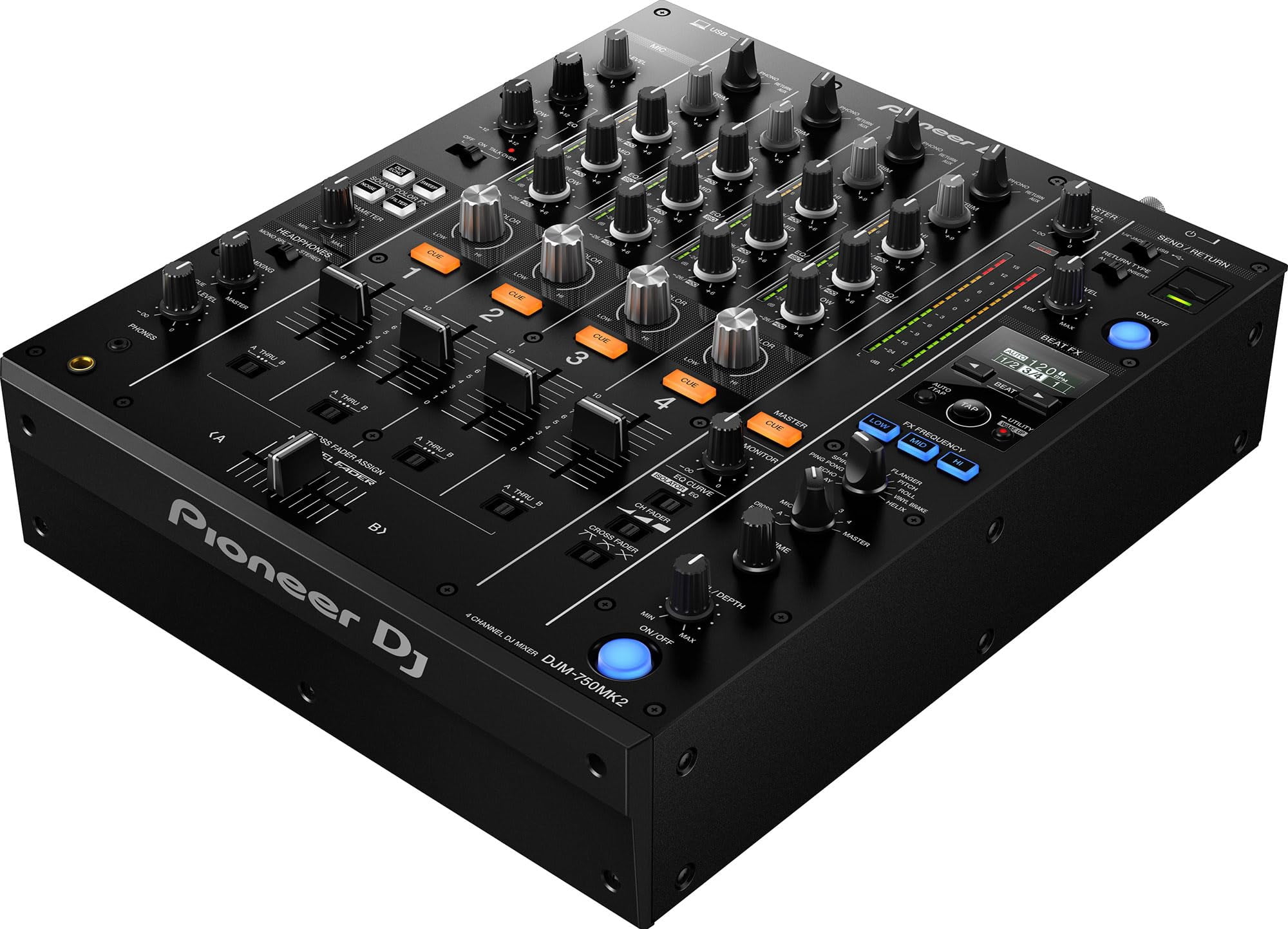 Pioneer DJM-750MK2 4-Channel Performance DJ Mixer - Bundle with Headphones, XLR Cable, TRS Cable, and Austin Bazaar Polishing Cloth