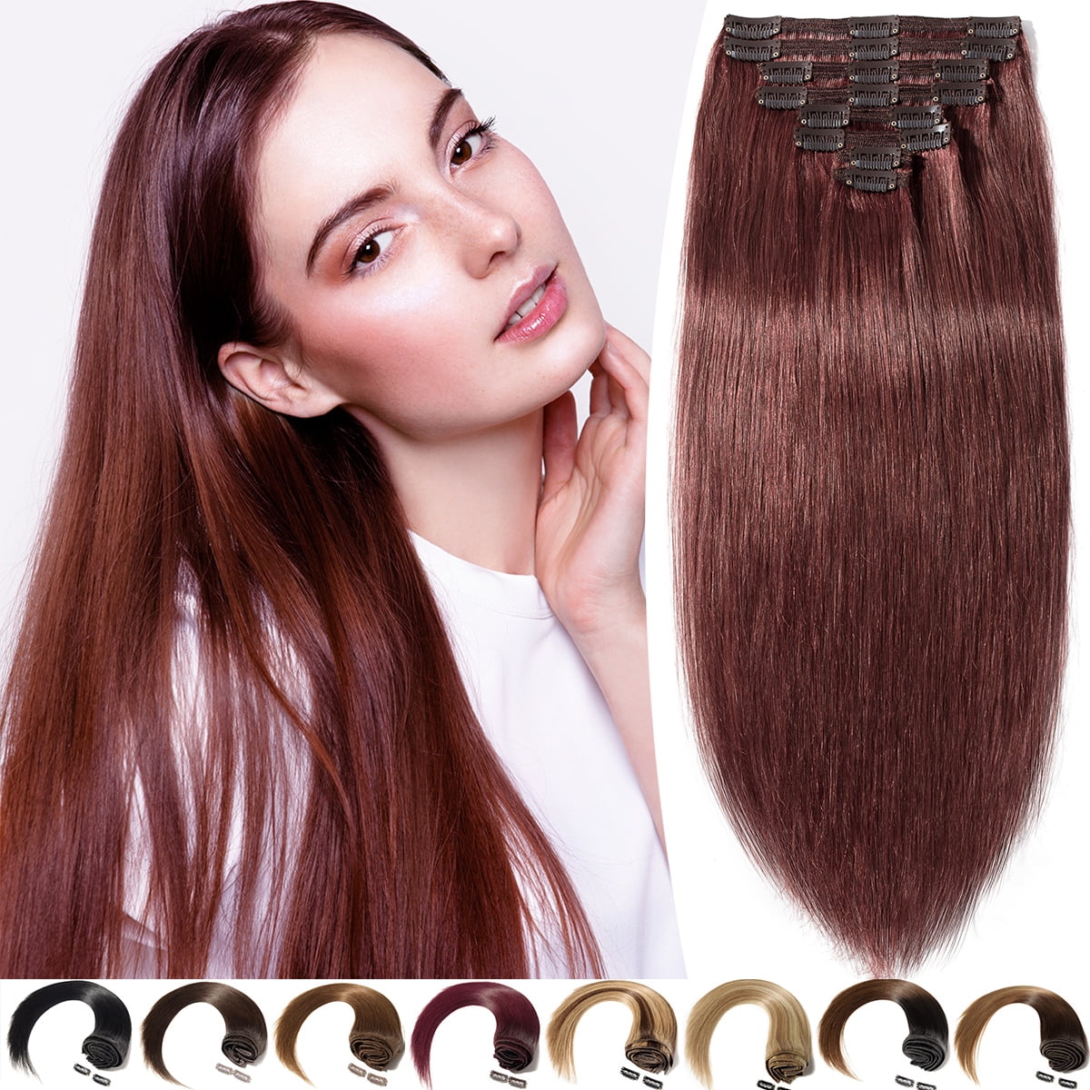 SEGO Clip in 100% Human Hair Extensions Real Thick Remy Hair Full Head 8 PCS Hair Pieces for Woman Balayage Black Brown Blonde