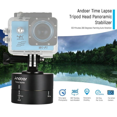 Andoer 120 Minutes 360 Degrees Panning Auto Rotation Time Lapse Tripod Head Panoramic Stabilizer for GoPro Hero6 5 4 3 3+ for Lightweight DSLR ILDC Camera for iPhone Samsung Huawei