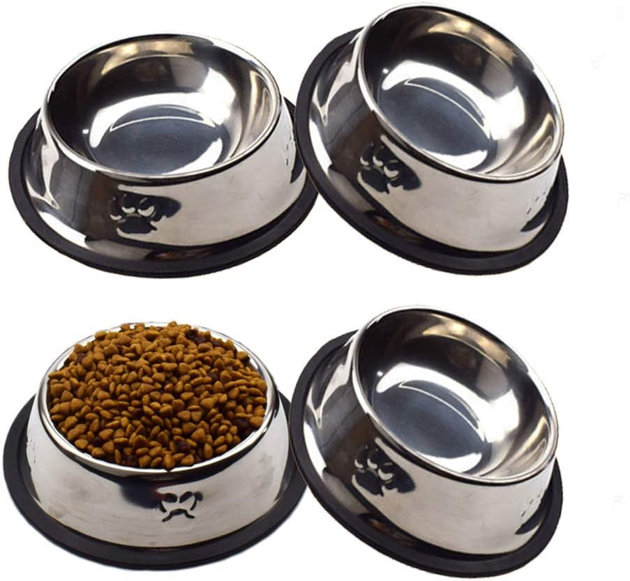 Nvzi 4 Pack Cat Bowls, AntiSlip NonSpill Stainless Steel Cat Food