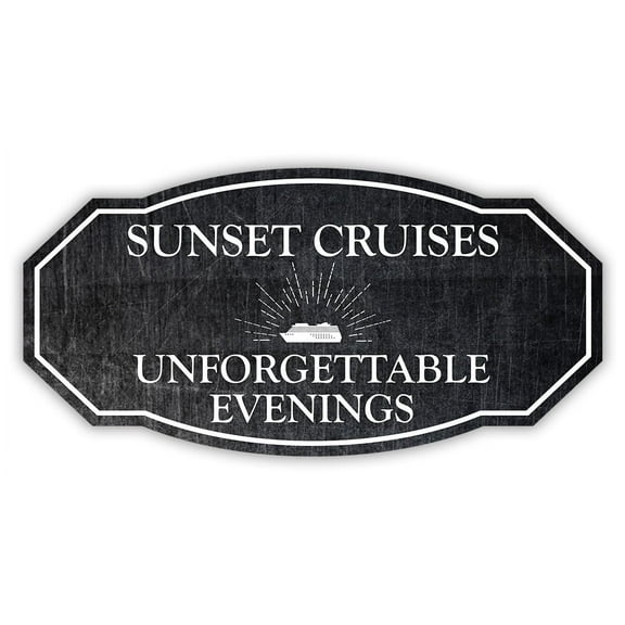 Victorian Plus Sunset Cruises – Unforgettable Evenings Wall or Door Sign | Easy Installation | Personal Boat Signage (Steel) - Large