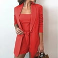 thumbnail image 2 of YYDGH Women's 2 Piece Open Front Long Sleeve Blazer Solid Color with Pockets Shorts Suit Sets Red XL, 2 of 6