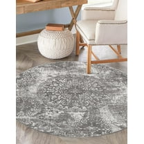 Rugs.com Monte Carlo Collection Rug – 7' Round Gray Medium Rug Perfect For Kitchens, Dining Rooms