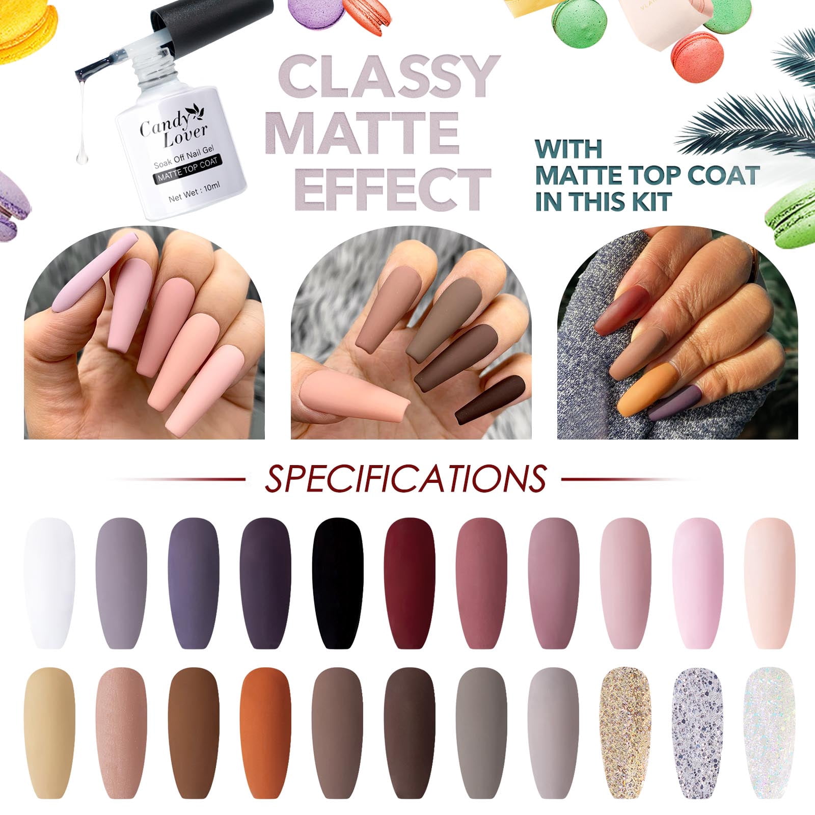 Candy Lover Gel Nail Polish Kit, 22 Colors Nudes Brown UV Gel Polish with Top Coat Base Coat Matte Coat, Gel Nail Polish Set Gift for Girls Women DIY Manicure