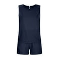 thumbnail image 6 of REORIAFEE Women Y2K 2 Piece Set Outfits Sweatsuit Gym Set 2PC Fashion Women Round Neck Sleeveless Blouse + Loose Cotton Linen Pockets Pants Short Sets Navy XXL, 6 of 8