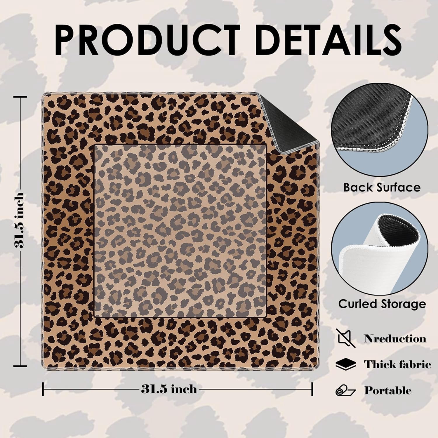 Leopard Print Mahjong Mat for Table 31.5 X 31.5, Gifts for Mahjong Players, Brown and Beige Cheetah Anti-Slip Table Cover Tablecloth, Leopard Print Decor Mahjong Gifts for Women