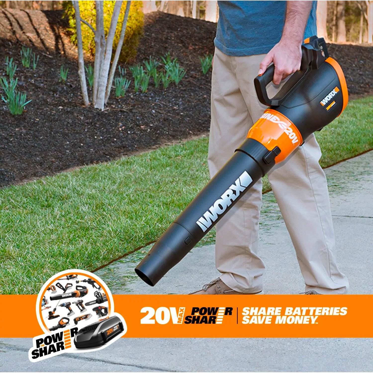 Charger Batteries 4.0Ah Worx WG954.1 20V Revolution Grass Trimmer/Edger and Turbine Blower Combo Kit with two 20V 