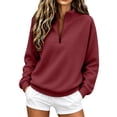 thumbnail image 3 of JFGHDG Womens Quarter Zip Pullover Sweatshirt, 1/4 Zip Mock Neck Knit Fleece Pullover Sweatshirt Brick Red S, 3 of 8