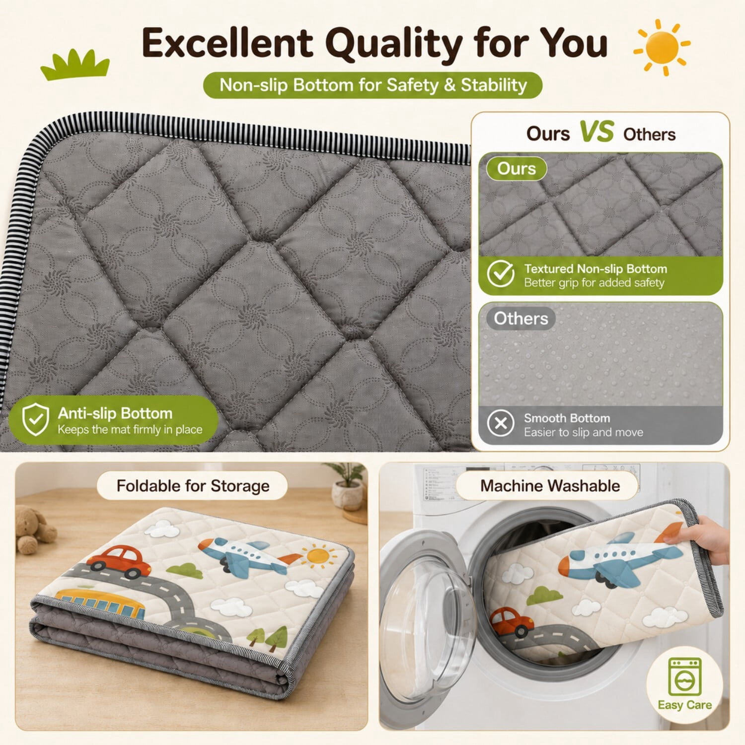 Easy4Home Large Foldable Baby Play Mat,71"x59" Non-Slip Thick Foam Crawling Mat Machine Washable Playpen Mat for Infants & Toddlers