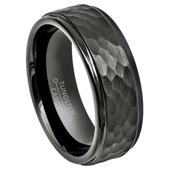 Hammered Gunmetal Tungsten Ring Men's Dark Gray Tungsten Carbide Wedding Band Anniversary Ring - 972GMs14