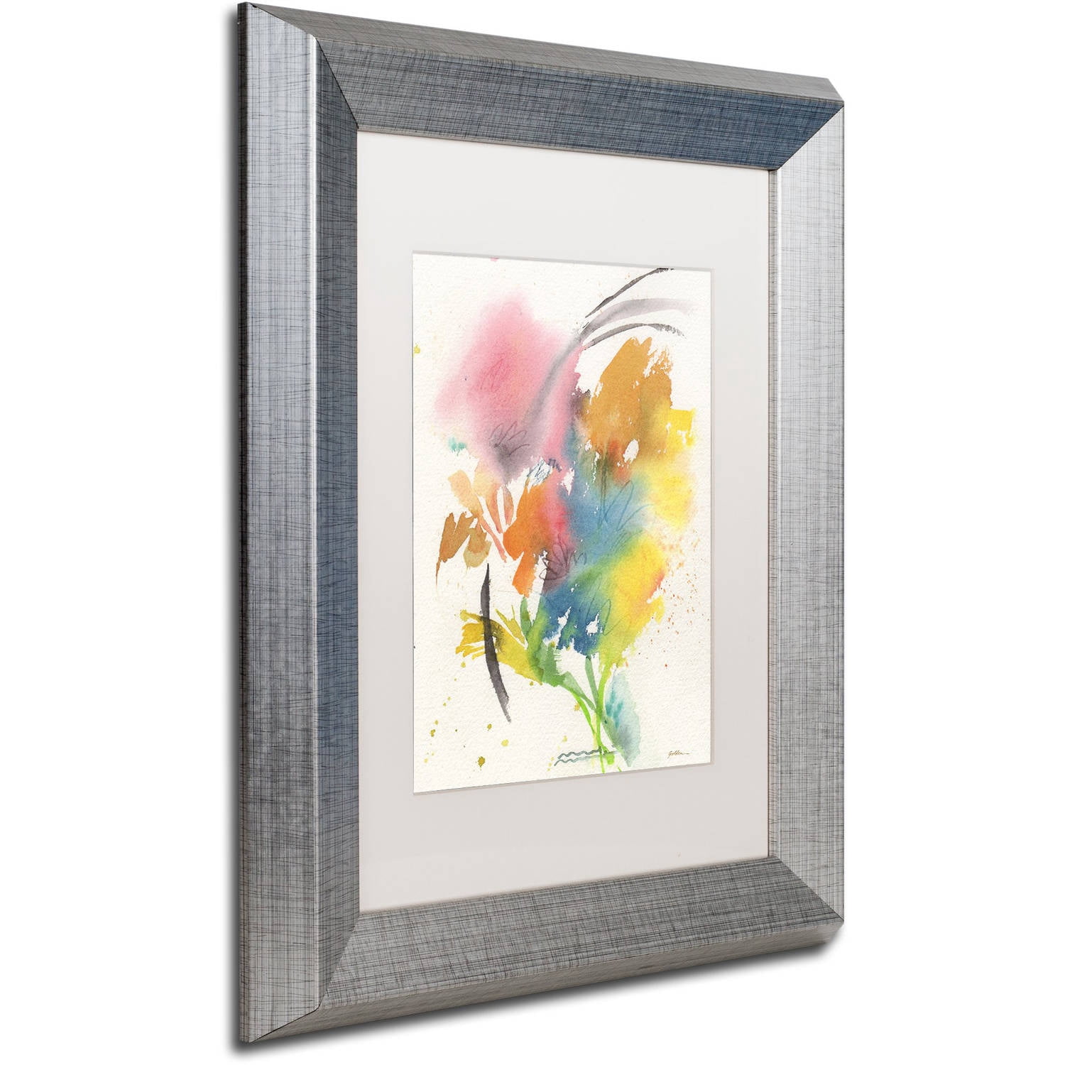 Trademark Fine Art "Rainbow Bouquet" Canvas Art by Sheila Golden, White Matte, Silver Frame
