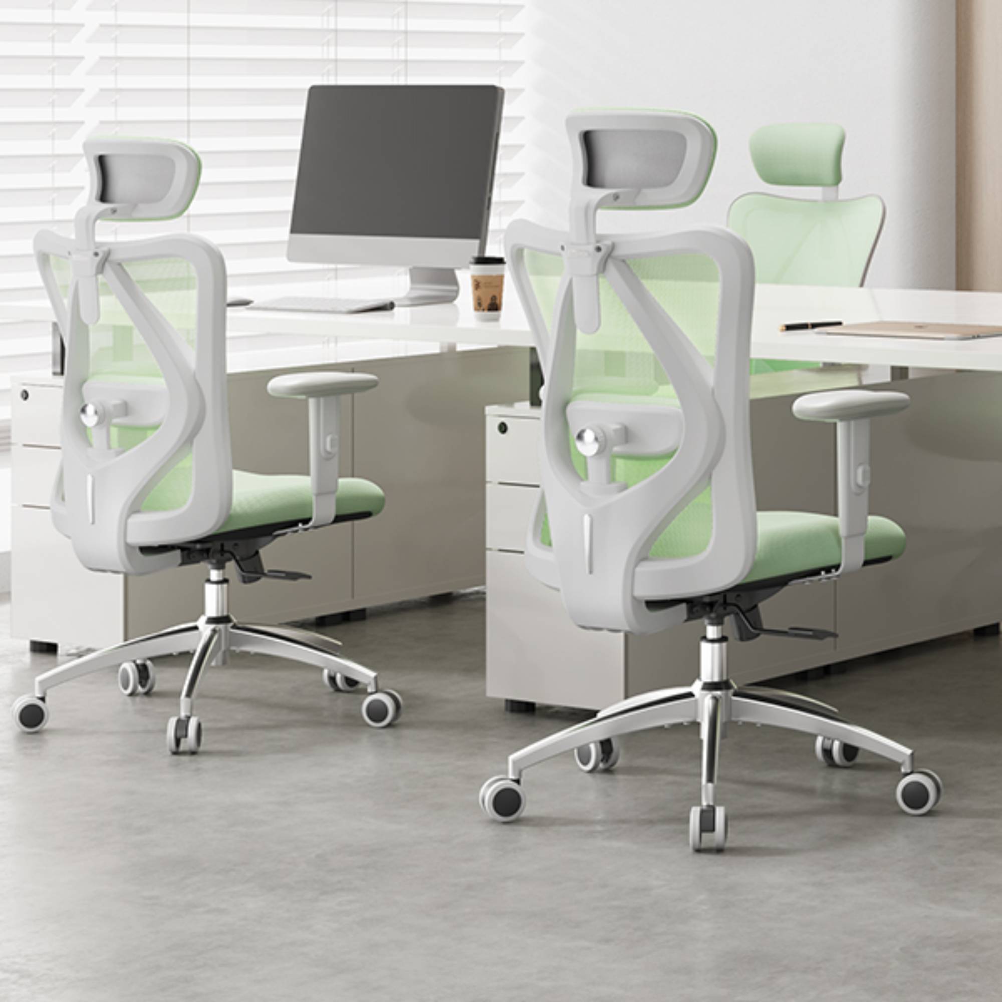 SIHOO Ergonomic Office Chair, Mesh Computer Desk Chair with Adjustable Lumbar Support, High Back chair for Big and Tall, White and Green - image 4 of 11