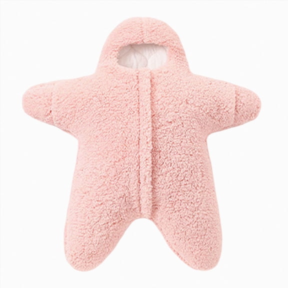 felwors Baby Starfish Onesie, Thick Imitation Fleece Starfish Newborn Romper, Infant Footie Jumpsuit Winter Warm Outfits (Pink,9-12 Months)