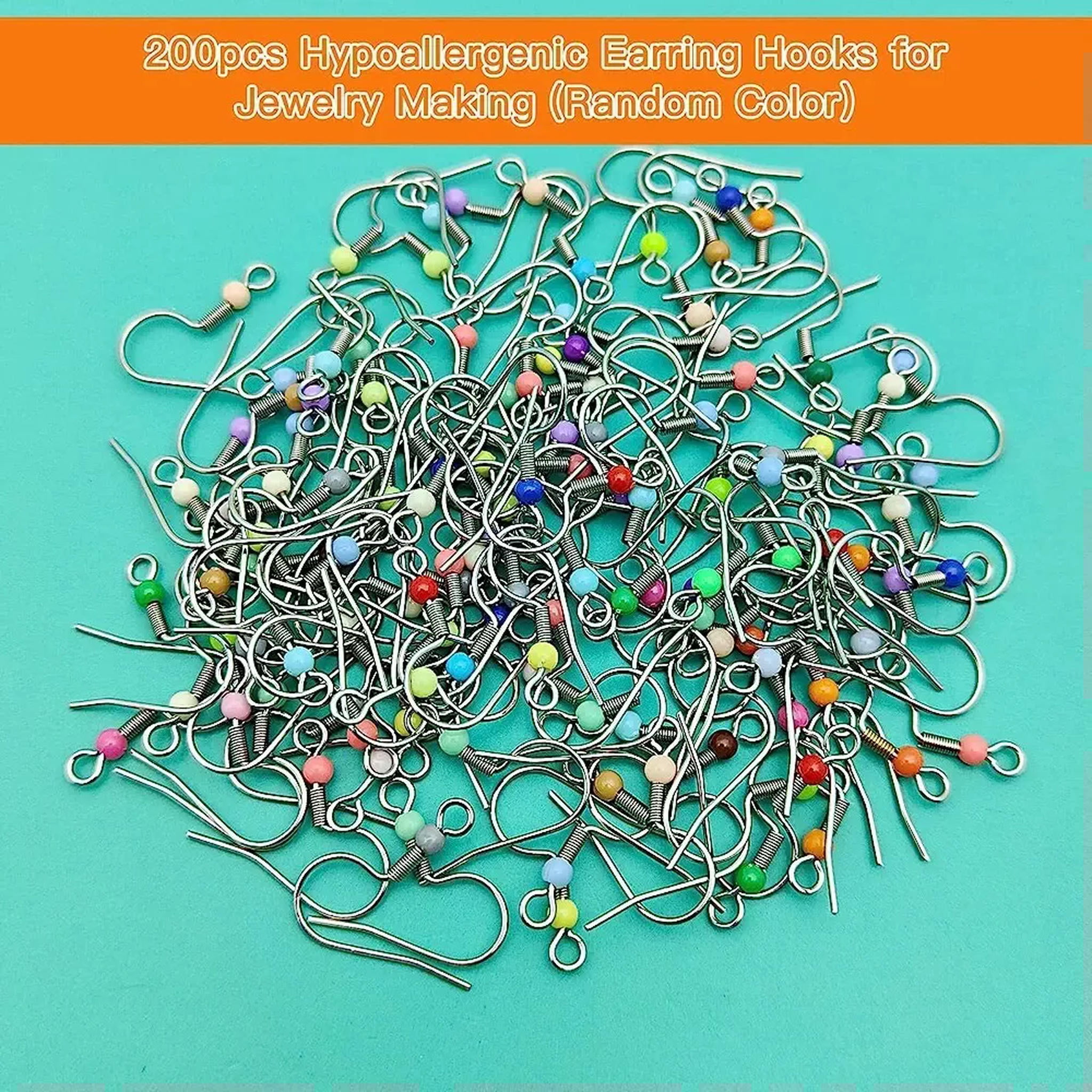 U8MO 200 Fish Hook Earwires Rainbow Ear Wires Earring Findings Jewelry Colored Ball