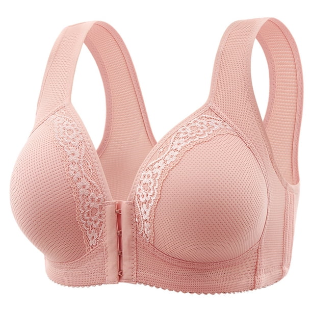 Gibobby Brasier Push Up Mujer Sujetador de botón frontal cómodo y sexy para mujer con encaje sin borde de Retract Breast y sujetador transpirable(Rosa,38)